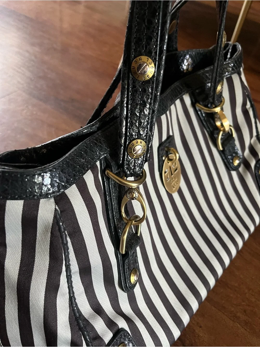 Henri Bendel Large Centennial Striped Barrel Bag Black Snake 712 5th Ave